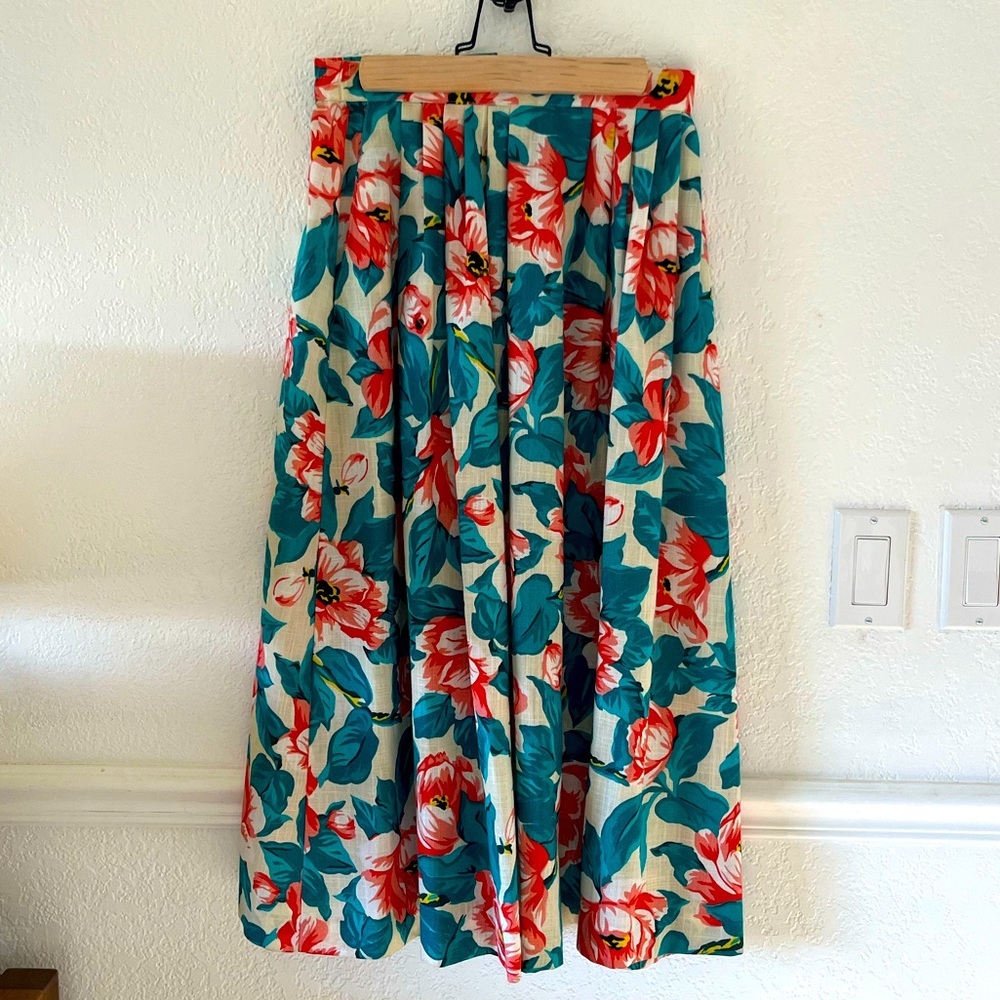 Vintage 50s Floral Pleated A-line Skirt